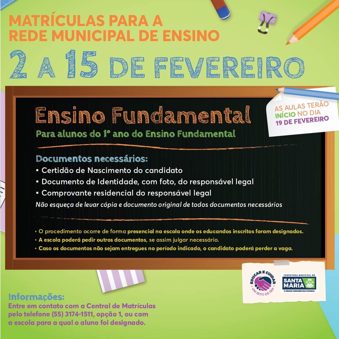 PerÍodo De MatrÍculas Para O 1º Ano Do Ensino Fundamental Em Escolas Da